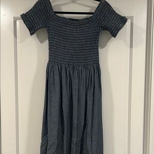 THE GREAT. Charcoal Off-Shoulder Midi Dress